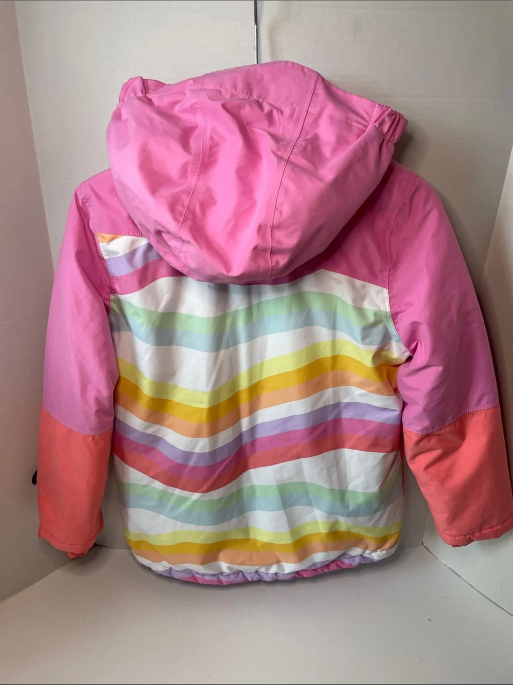 Swiss Tech Size 10-12  Girls Pink & Coral Colorblock Hooded Puffer Coat